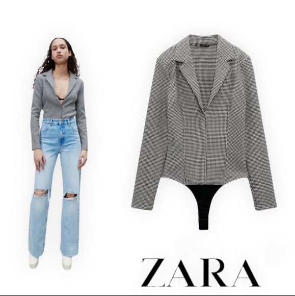 Zara Tops Zara Houndstooth Bodysuit Poshmark